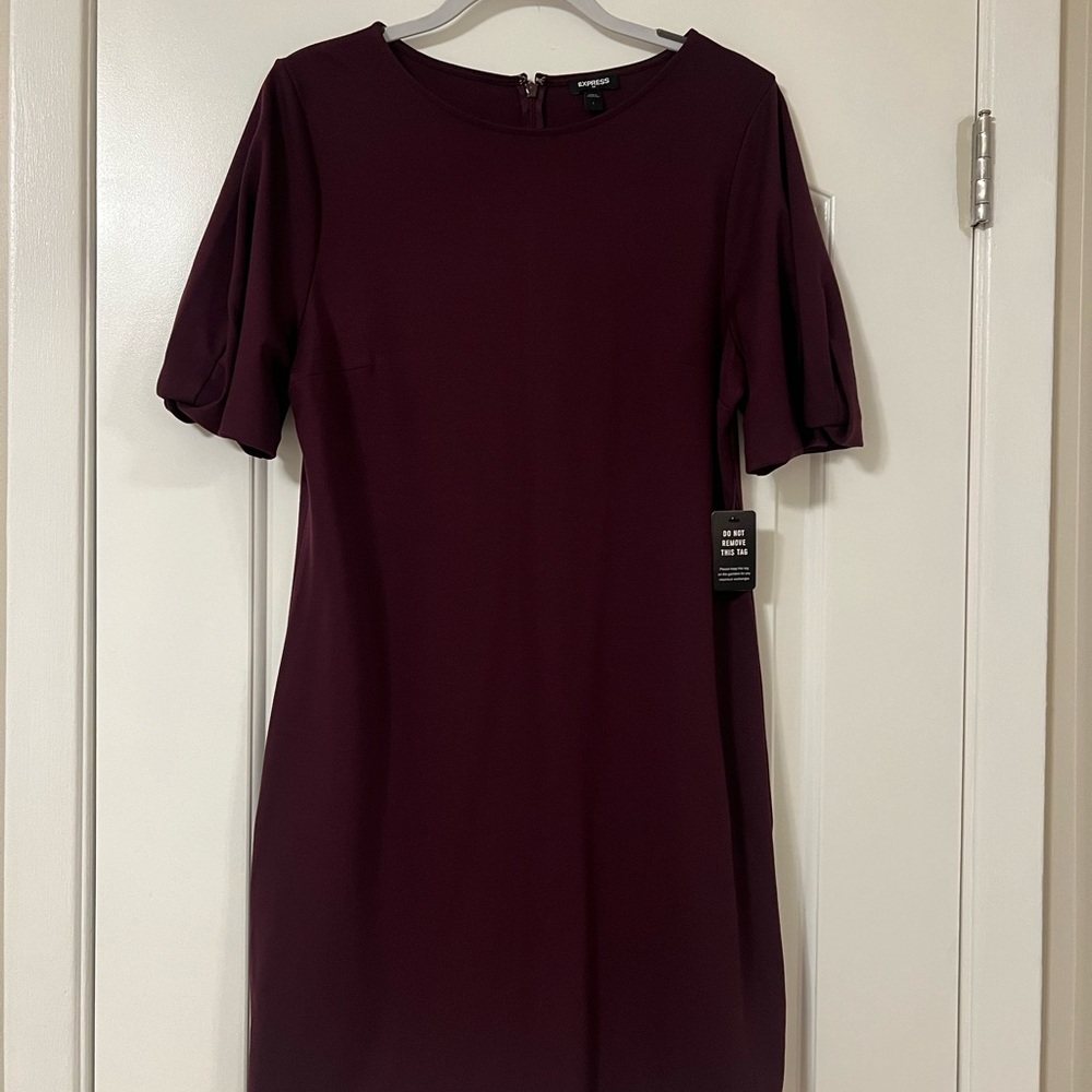 Express Women's Burgundy Short Sleeve Sheath Dress